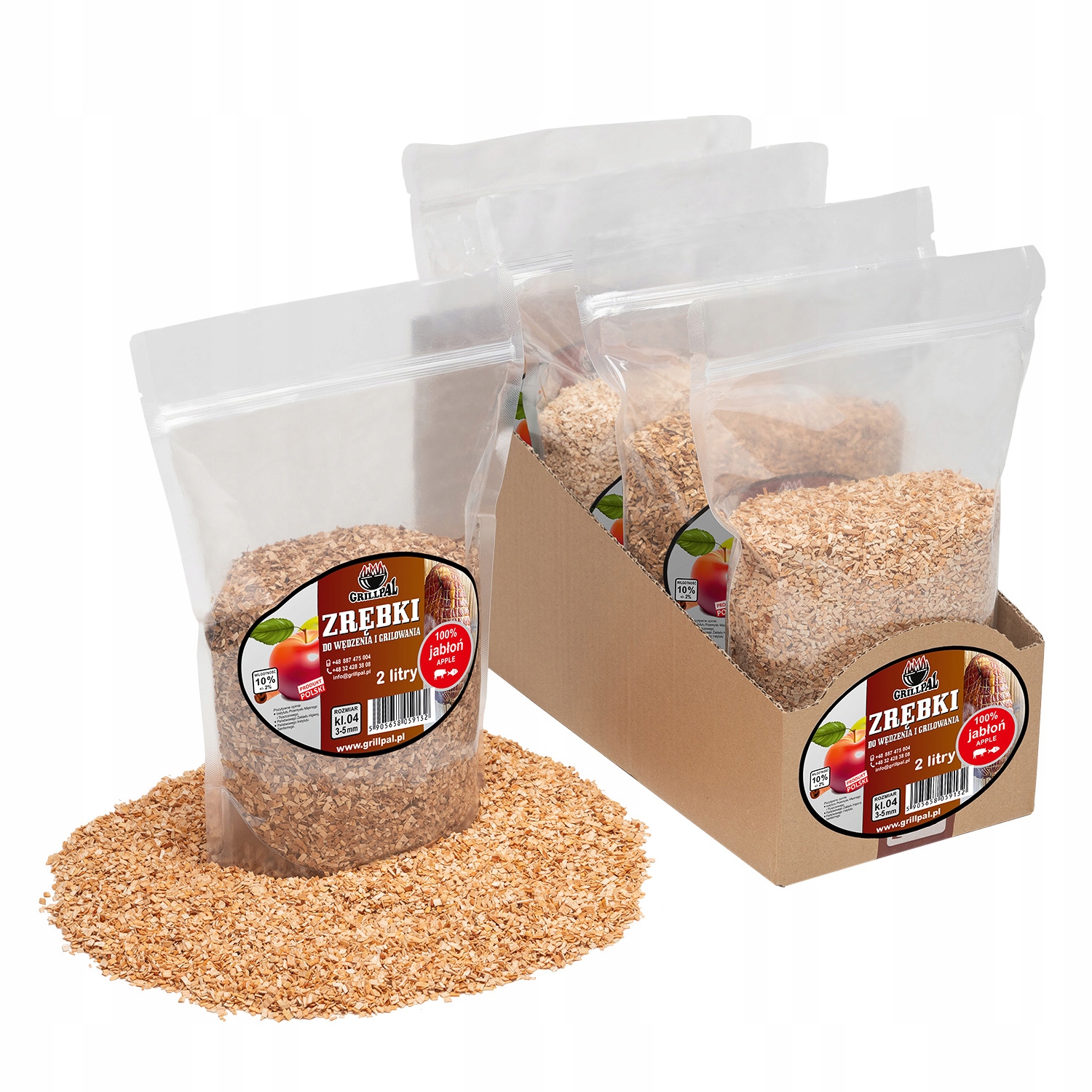 Zrębki Wędzarnicze Suche 100% JABŁOŃ 10 Litr (5x2L), Kl 04 Atest GRILLPAL