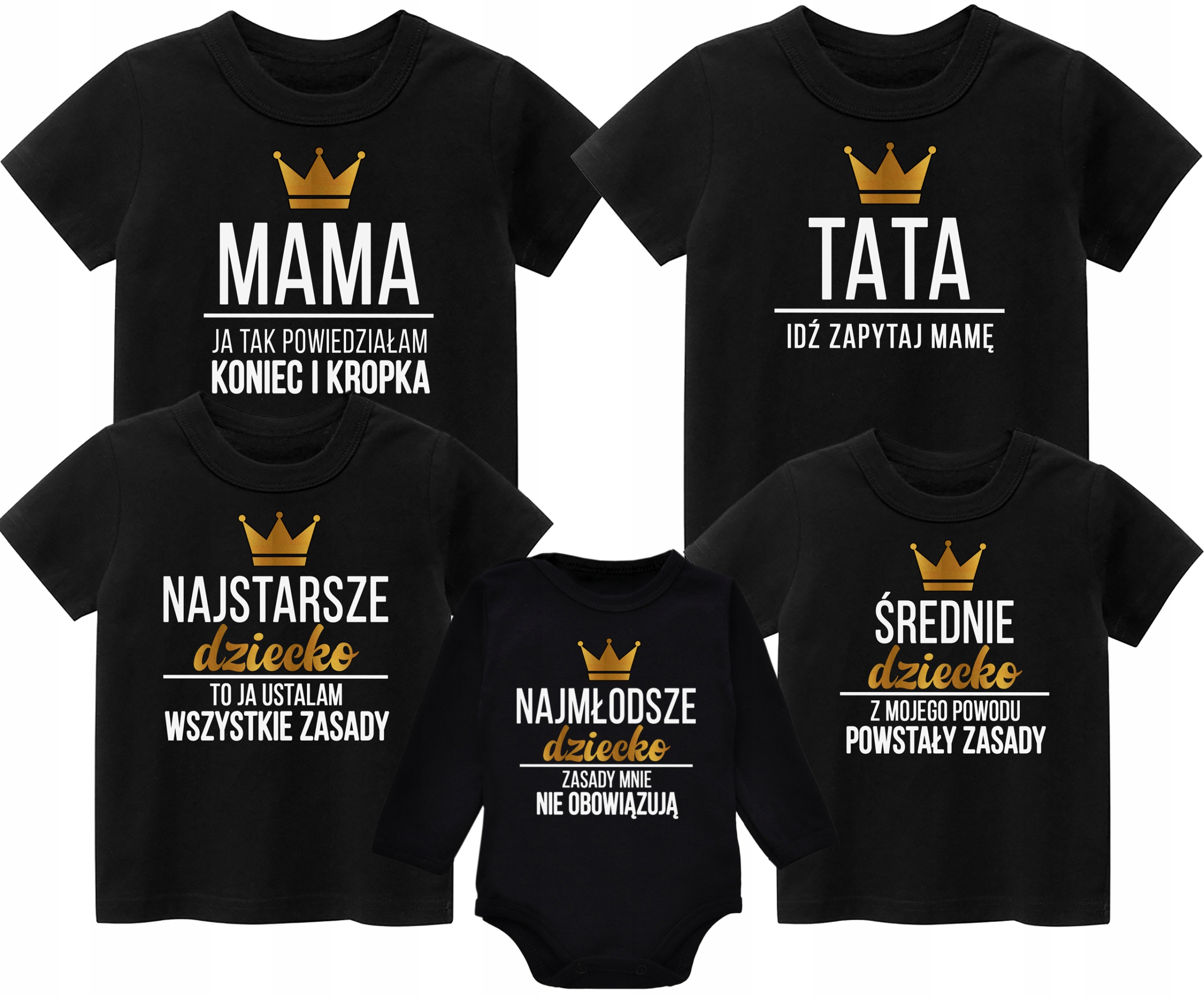 

Zestaw 4 koszulek i body Mama Tata Syn Córka r. 98
