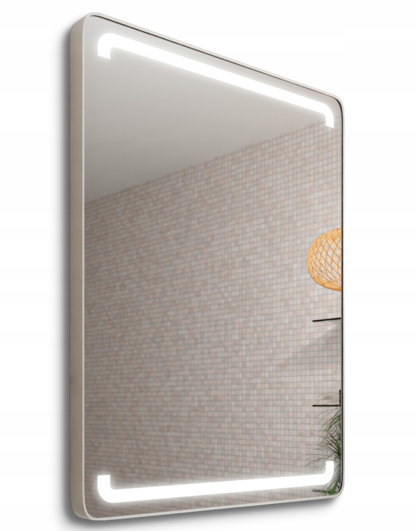 Obdĺžnikové Zrkadlo Zaoblené 70x100 Hliníková Rámová Jednotka Loft Podsvietená