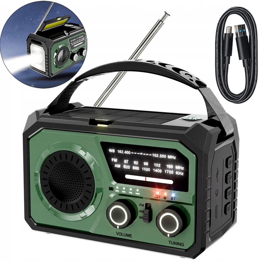 Solární Turistické Rádio Noaa S Powerbankou 16AH Bluetooth Fm/am Svítilna