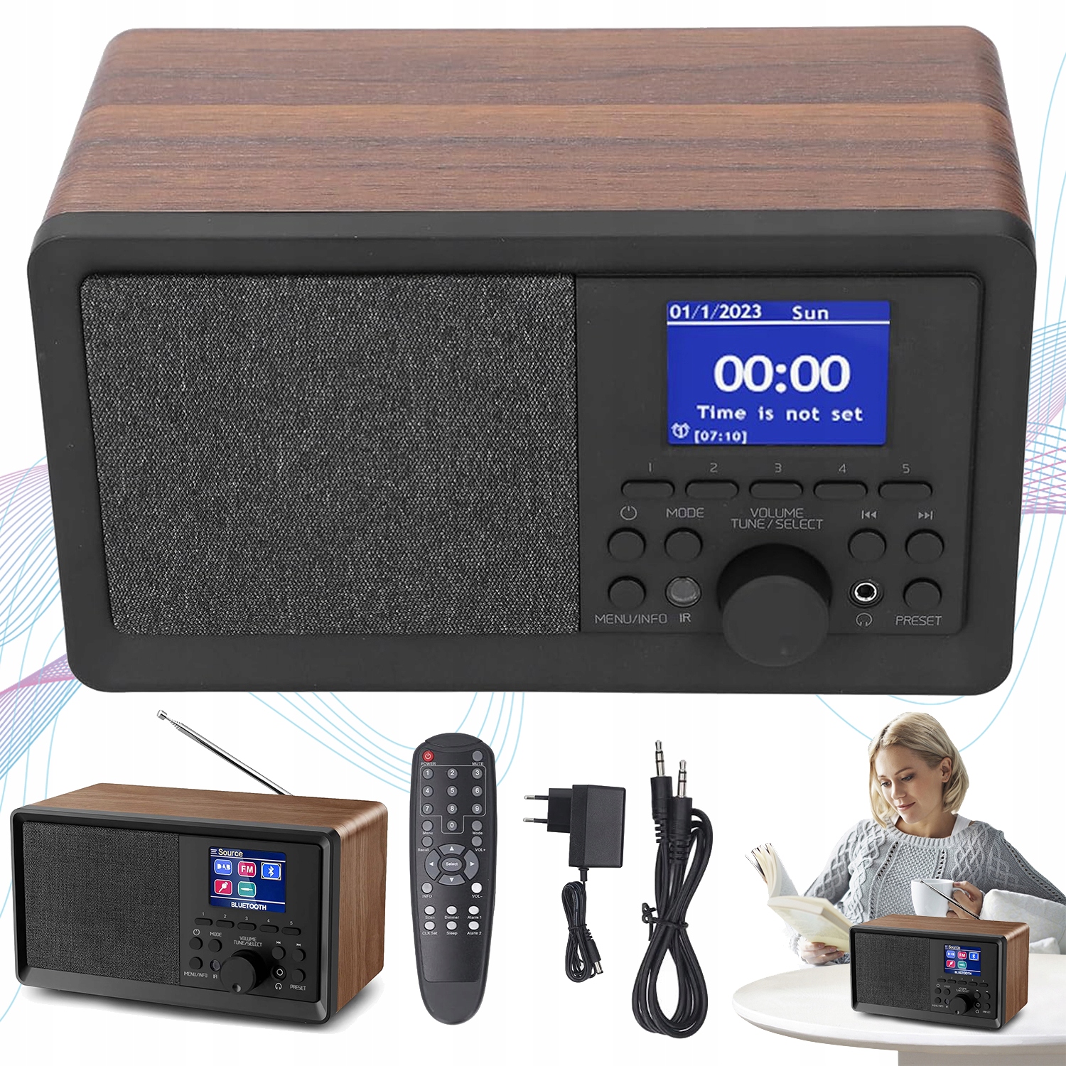 Radio Cyfrowe Dab+ Czysty Dźwięk 30 Stacji Bluetooth Funkcje Timera Budzika