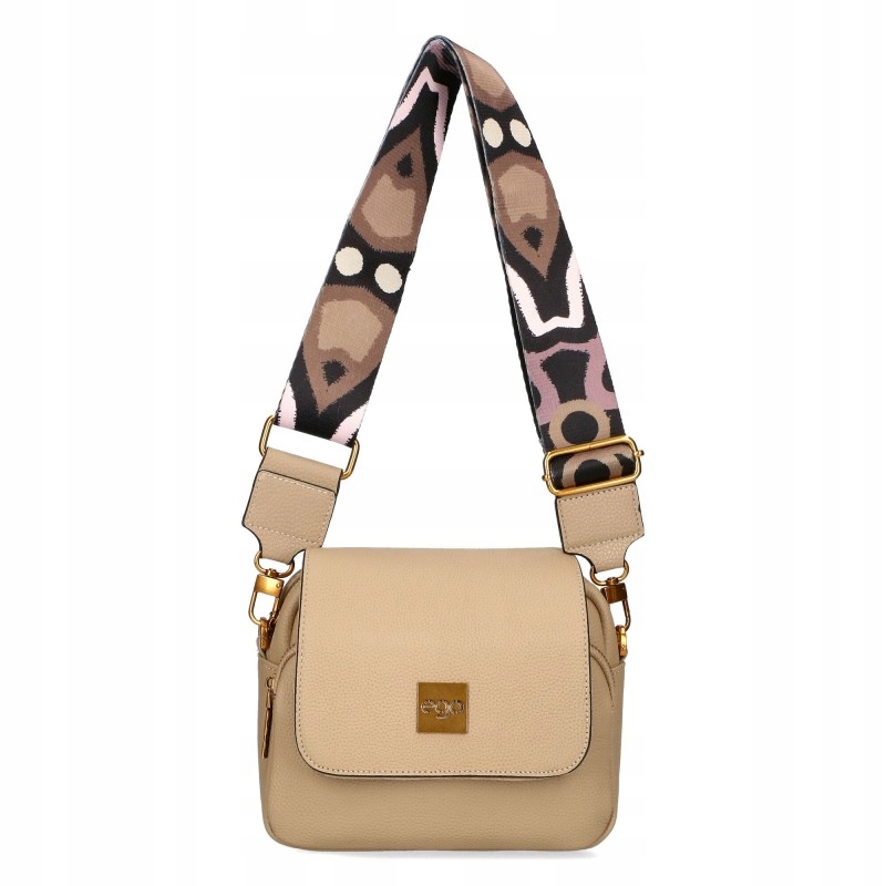 Torebka Damska Ego Beżowa Skóra Naturalna Dwa Paski Na Ramię listonoszka