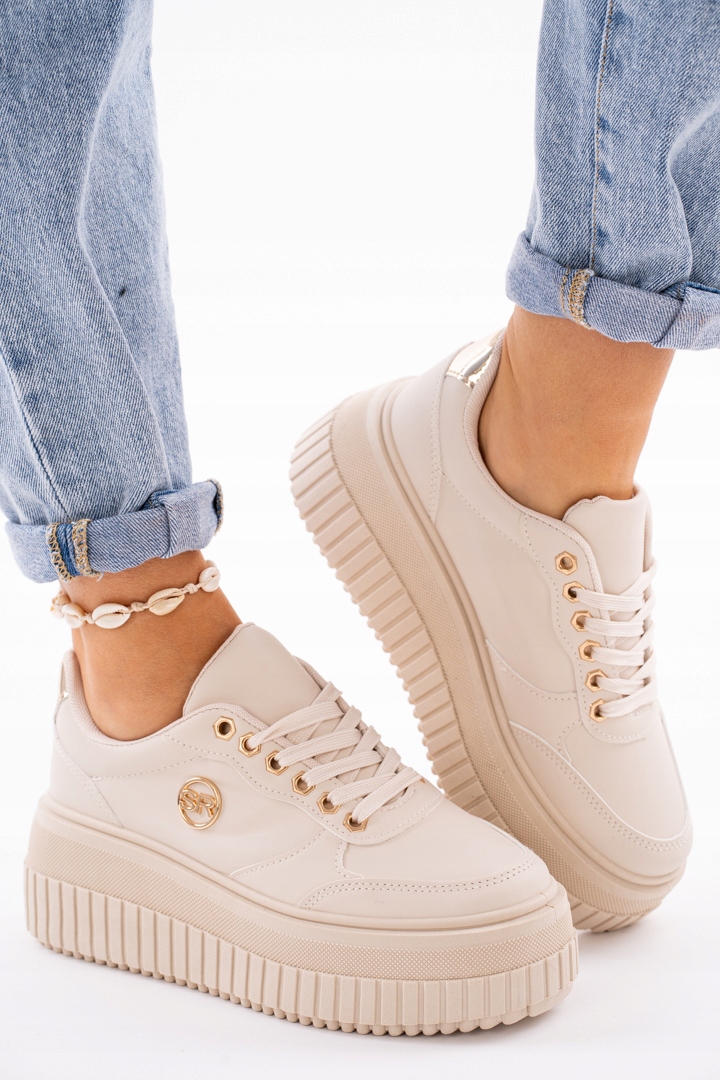 Beżowe buty sportowe damskie na platformie Secrets 40