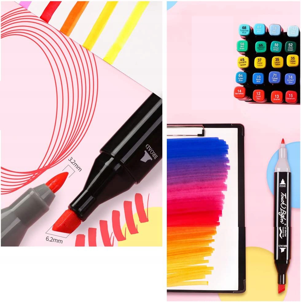 MARKERY ALKOHOLOWE DWUSTRONNE ZESTAW 60 SZT+TORBA Rodzaj mazaki