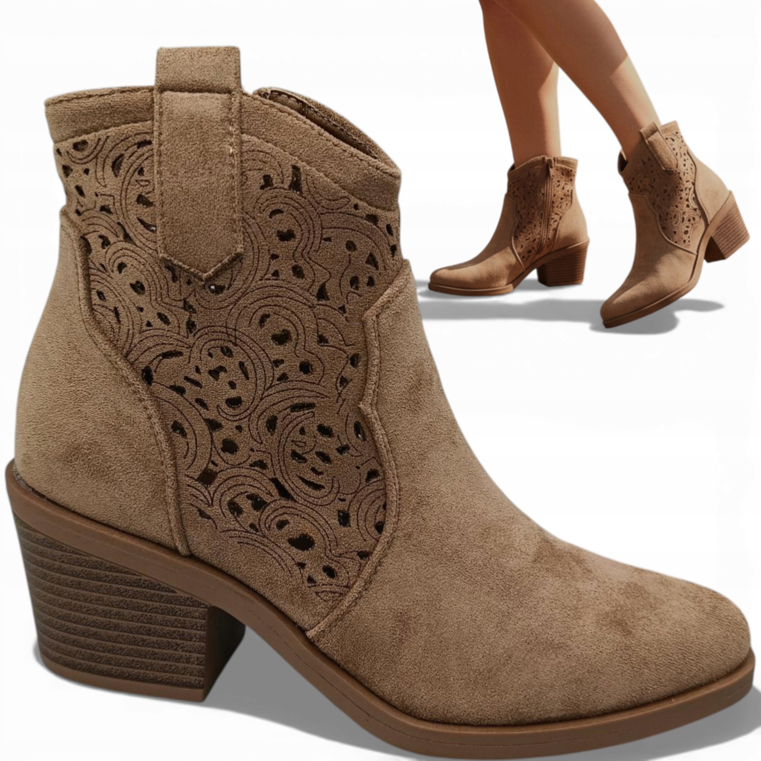 39 Pohodlné dámské kotníkové boty na špici, boty s kovbojské boty, prolamované na jaro, Barski