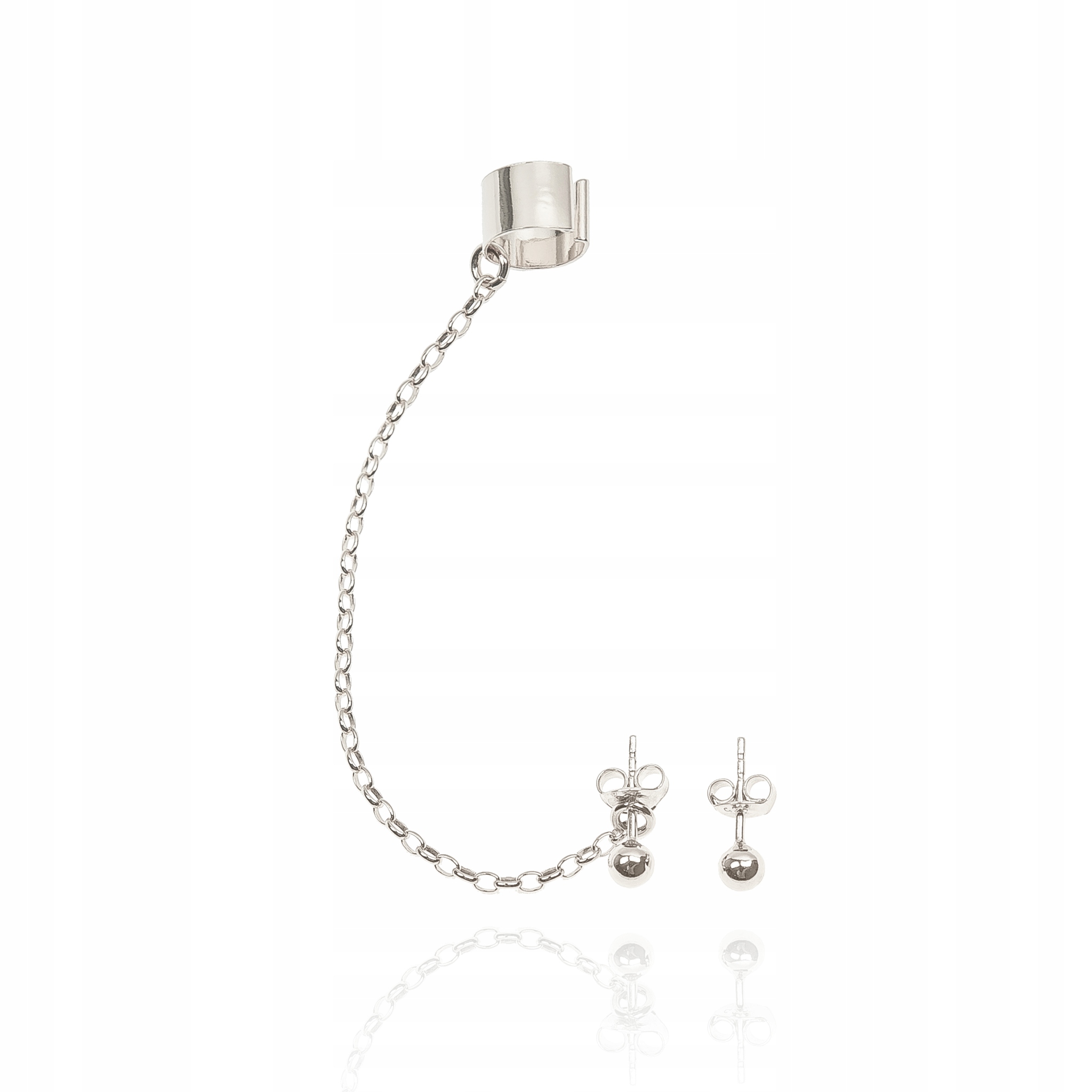 

Nausznica srebrna z łańcuszkiem i kuleczkami