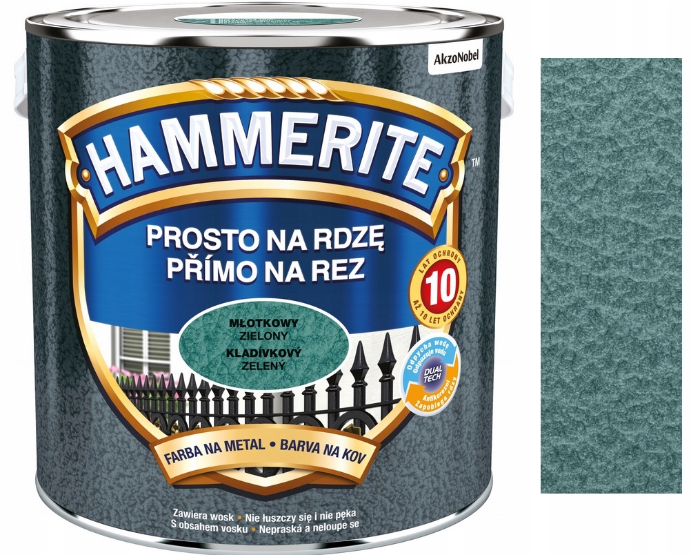 Hammerite Farba Na Rdzę Do Metalu 10 Lat Ochrony Zielony Młotkowy 2.5L