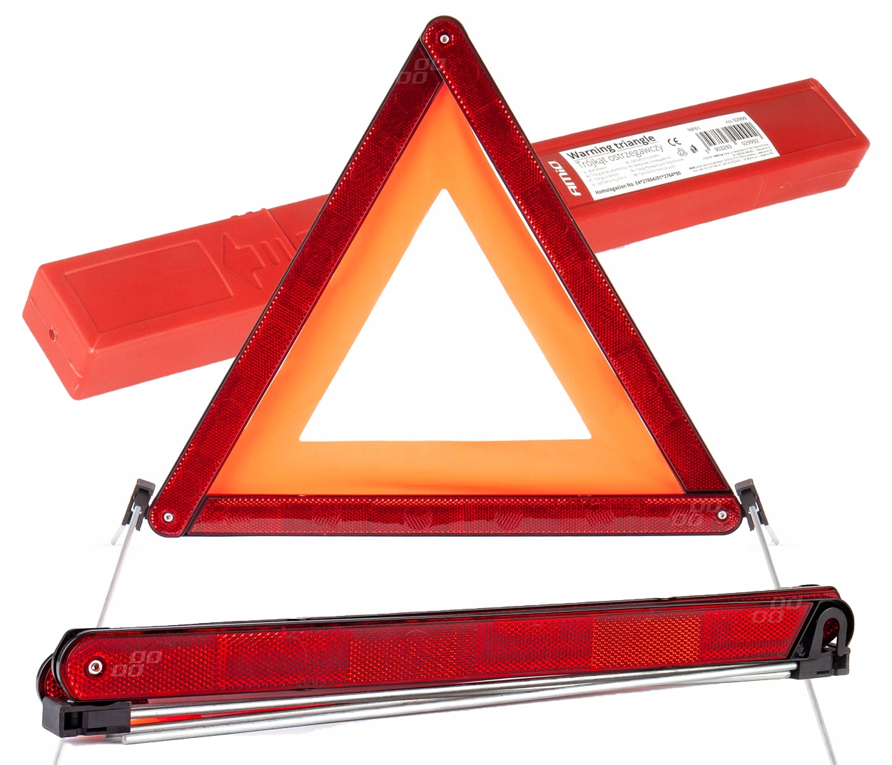 TRÓJKĄT SAMOCHODOWY OSTRZEGAWCZY W ETUII HOMOLOGACJA E4 ODBLASKOWY MARKOWY
