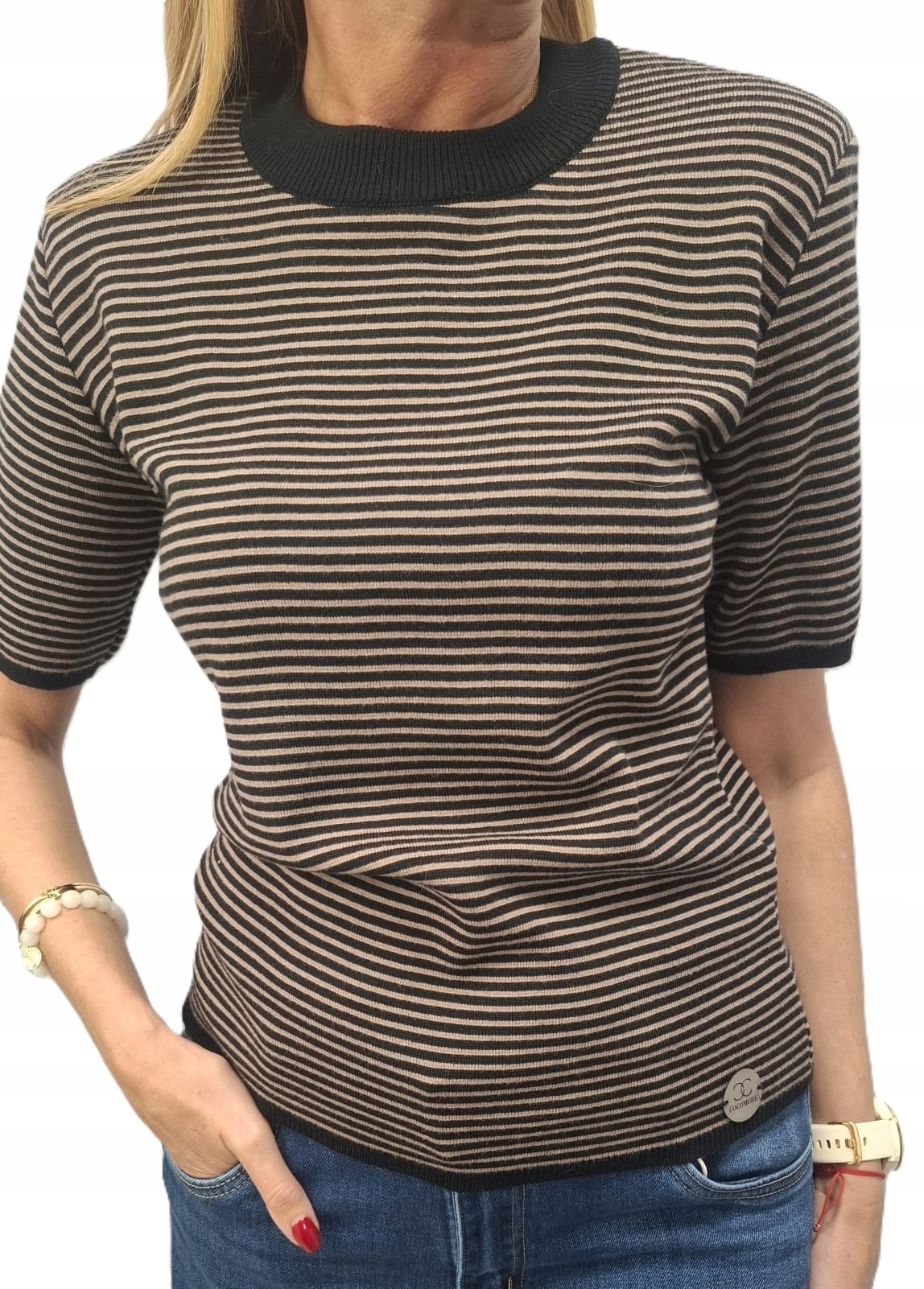 Cocomore Svetr Pruhovaná halenka s polštářky Černá Hnědá 38/M Novinka