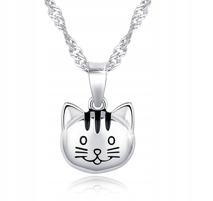 SREBRNY NASZYJNIK 925 GŁÓWKA KOTKA DLA DZIEWCZYNKI Marka Mennica Bydgoska