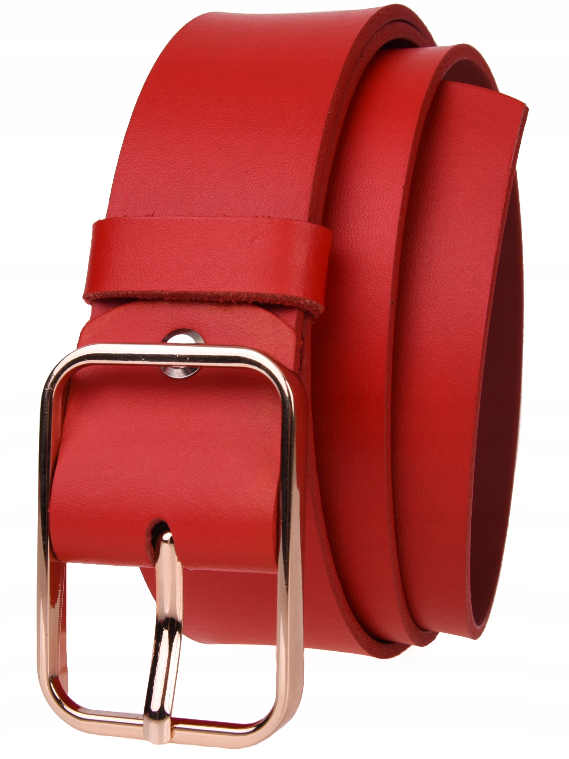 

Skórzany Pasek damski 4cm Czerwony złota klamra