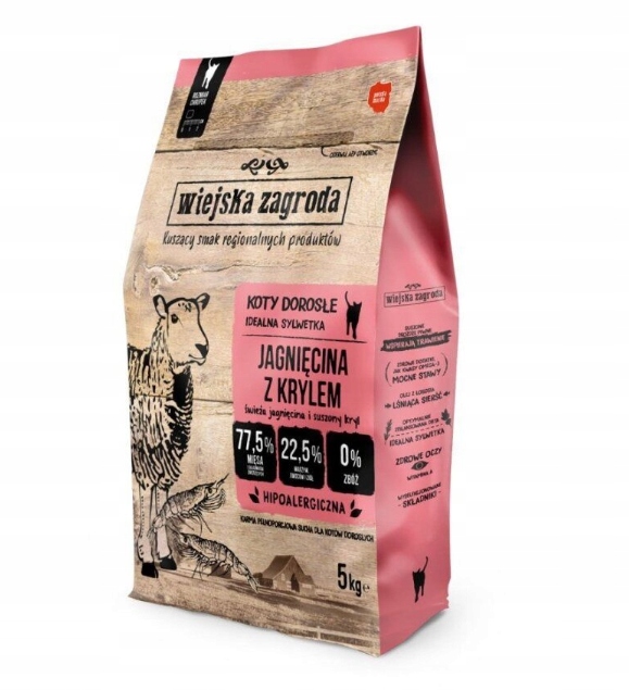 Wiejska Zagroda Karma sucha dla kota Jagnięcina z krylem 5kg