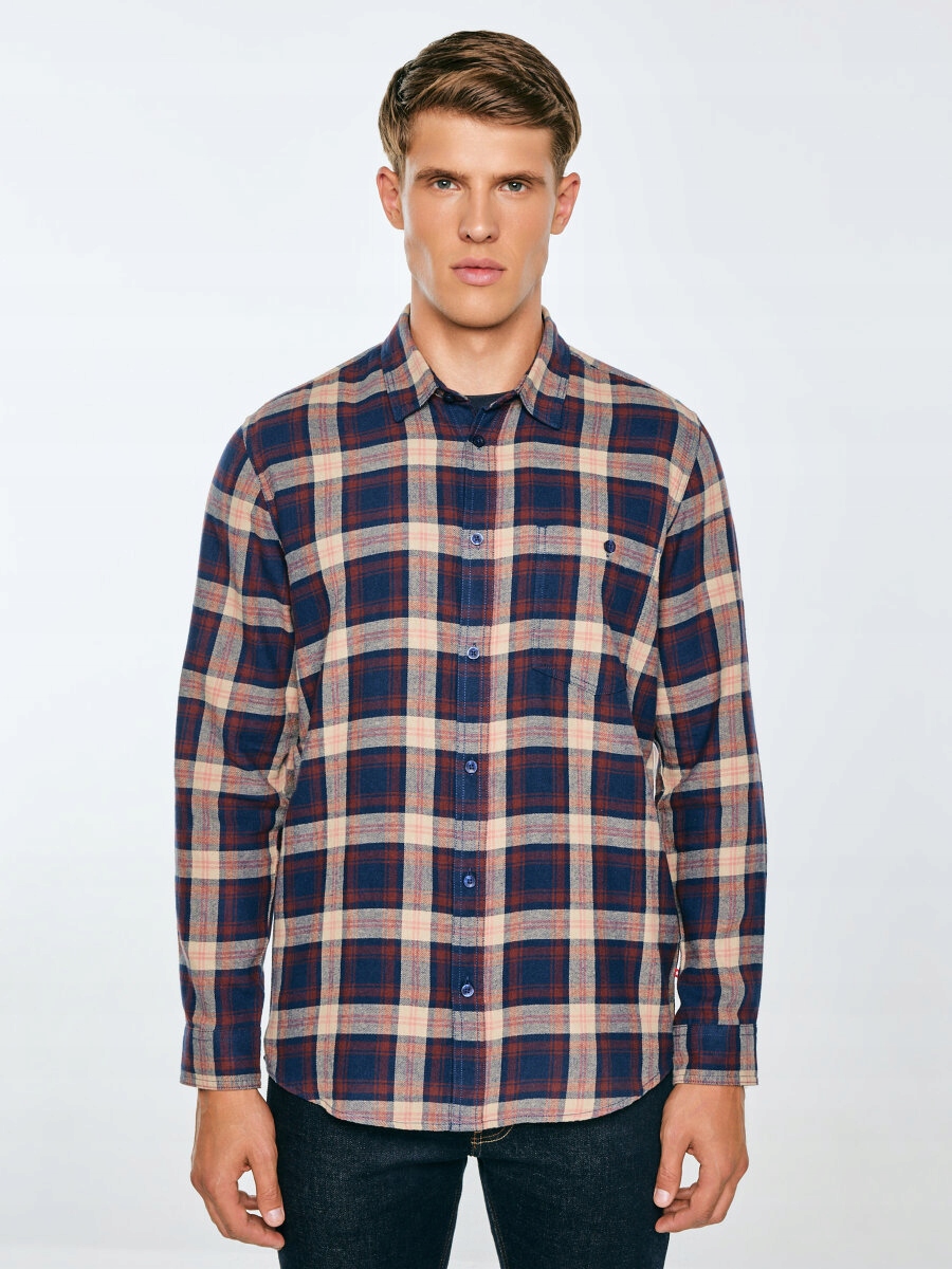 Big Star Pánská Flanelová Košile Kostkovaná Tmavě Modrá Flaneno 403 M