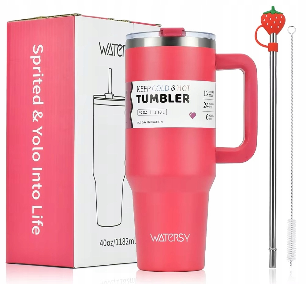 Termohrnek Termoska S Rukojetí Horké Studené Nápoje Na Kávu Růžová 1200 ML