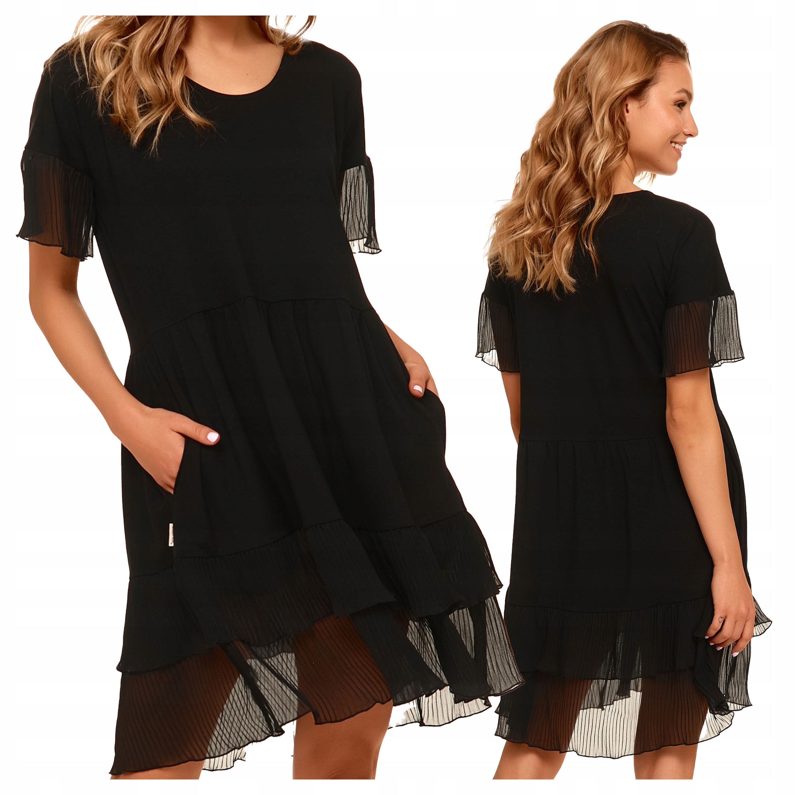 Dámská Viskózová Košile Noční s kapsami na krátký rukáv s plisé L