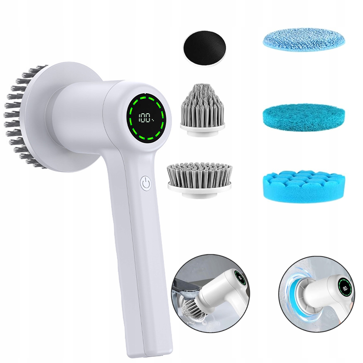 Levně Bezdrátový Elektrický Kartáč 7V1 S LCD Displejem Bílý, Nový