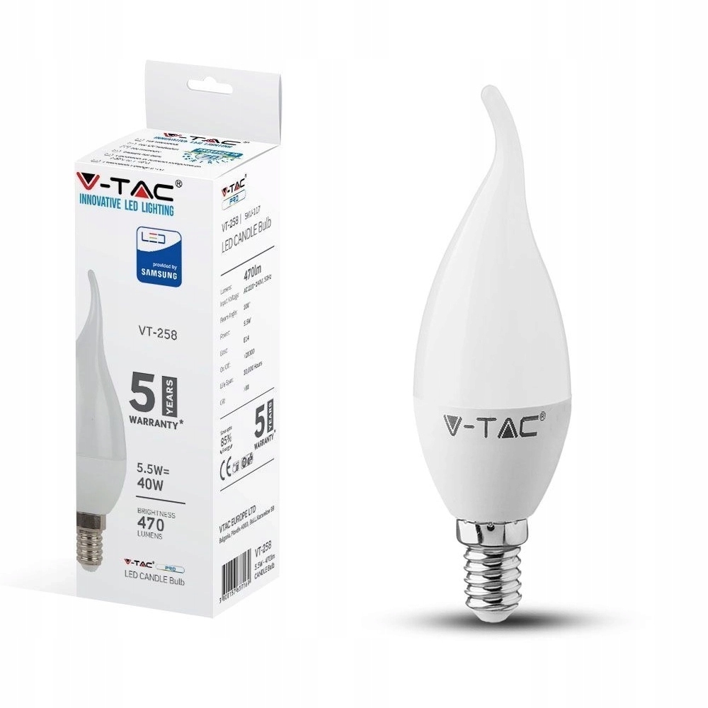 

Żarówka Led świeczka E14 5,5W 470lm zimna ozdobna