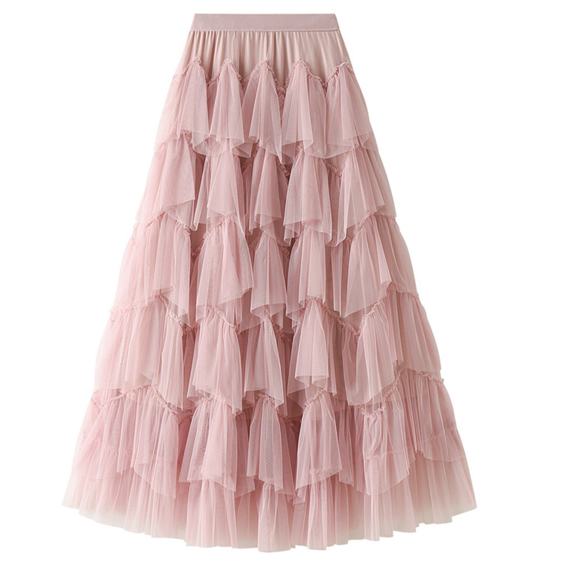 SPÓDNICA TIULOWA DŁUGA FALBANY NA GUMCE RÓŻOWYXXL Marka inna