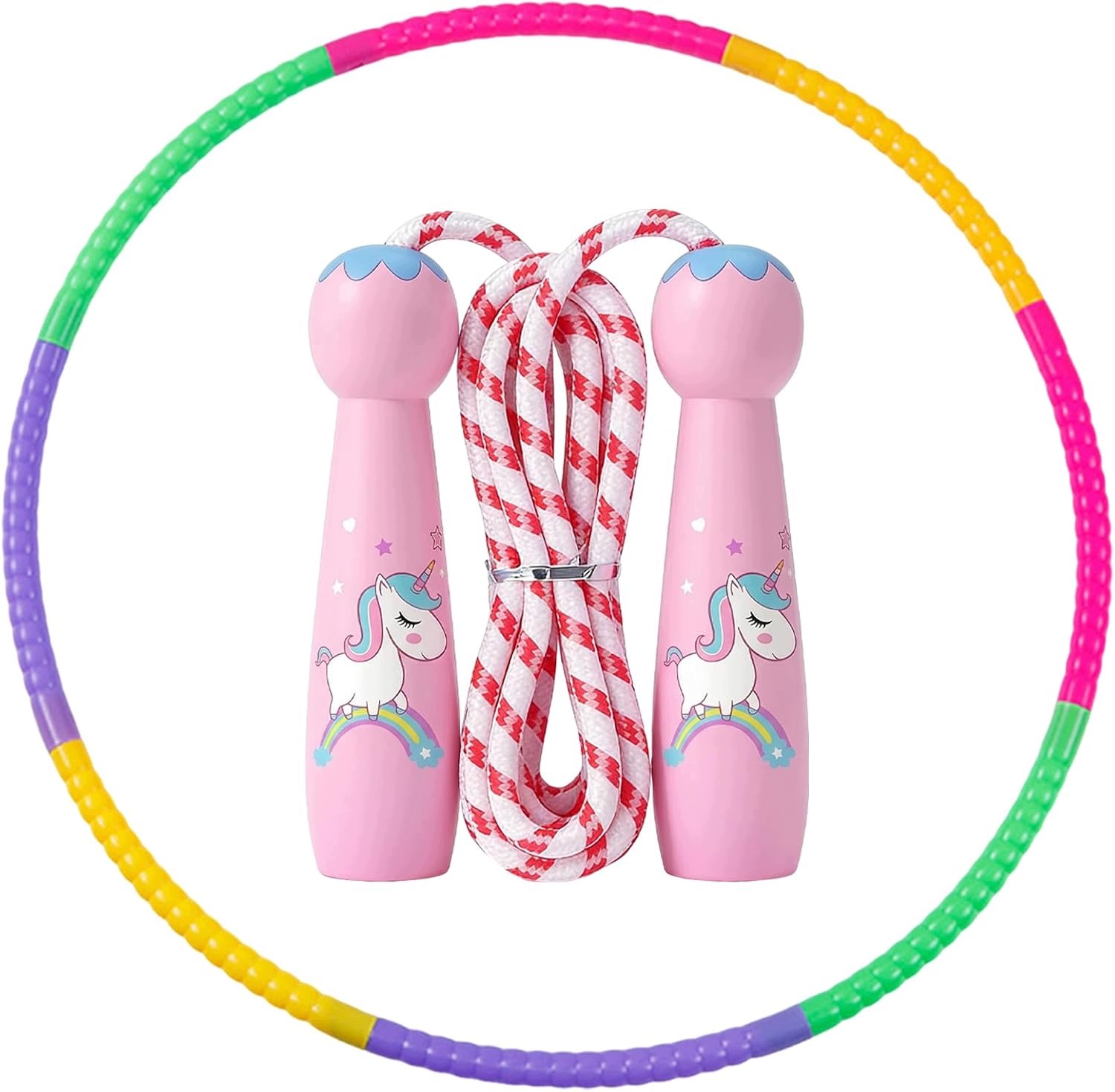 Hula hop dla dzieci 59 cm 8-segmentowe ze skakanką jednorożec 3-12 lat