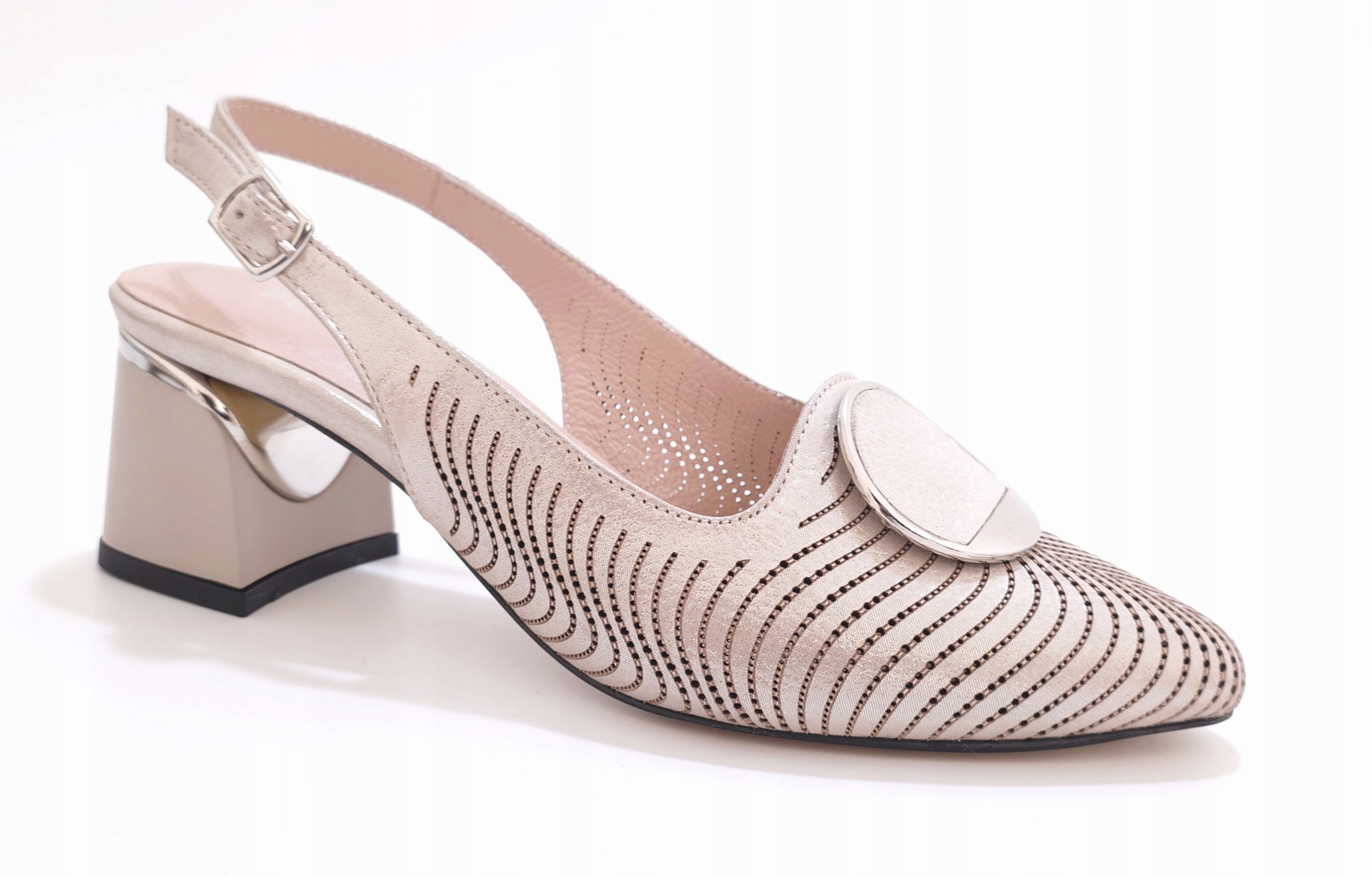 Béžovo-zlaté kožené lodičky slingback Boccato 035.24-02901 r37