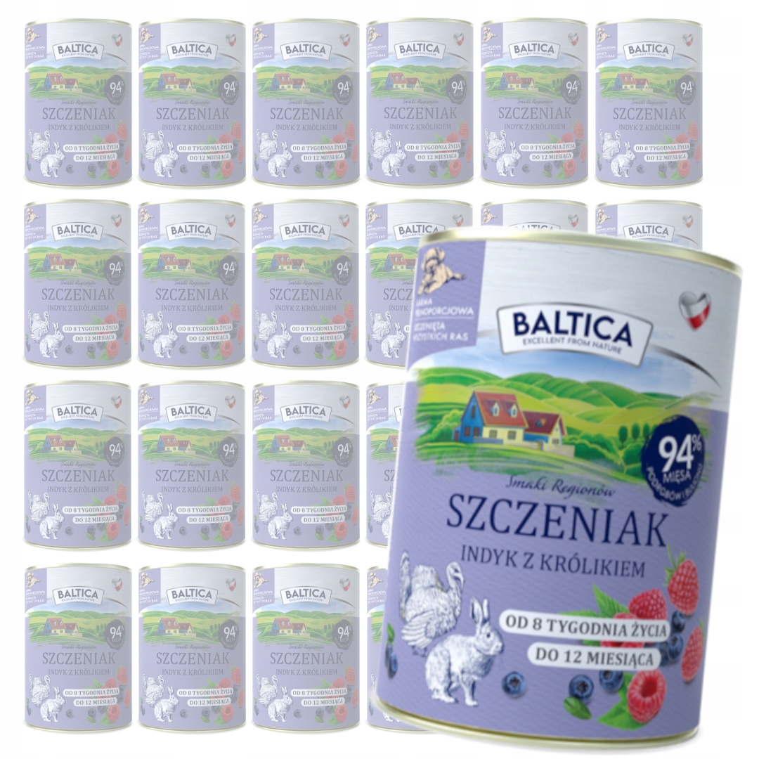 Baltica Indyk z Królikiem 24x400g Bezzbożowa Mokra Karma Dla Szczeniąt