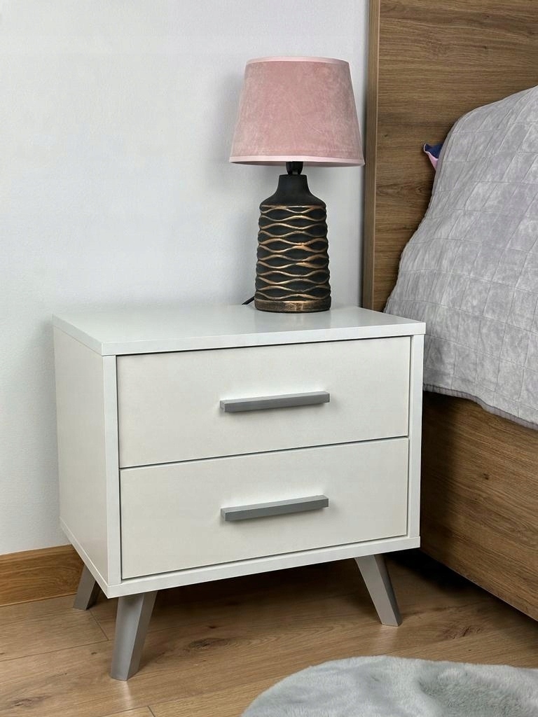 nočný stolík 45 cm, 2 zásuvky, biely mat