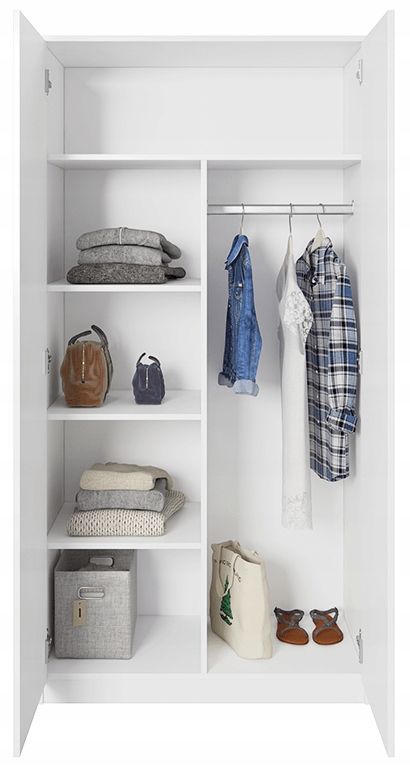SZAFA BIAŁA DUŻA 90 cm POJEMNA DWUDRZWIOWA 2 DRZWI 3 PÓŁKI SYPIALNIA Marka Furnster.