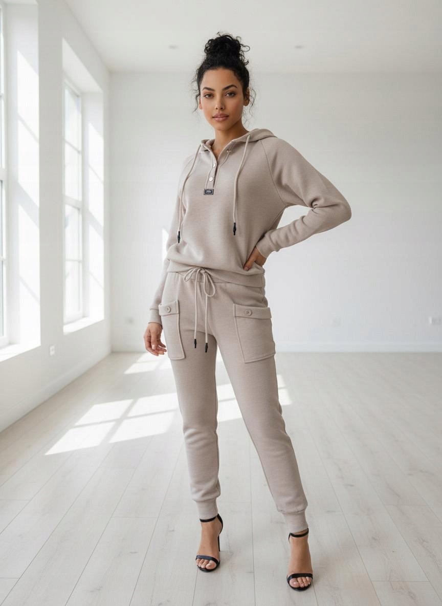 Megi Collection dámská teplákovka silná pletenina Raya s mikina s kapucí pearl L/XL