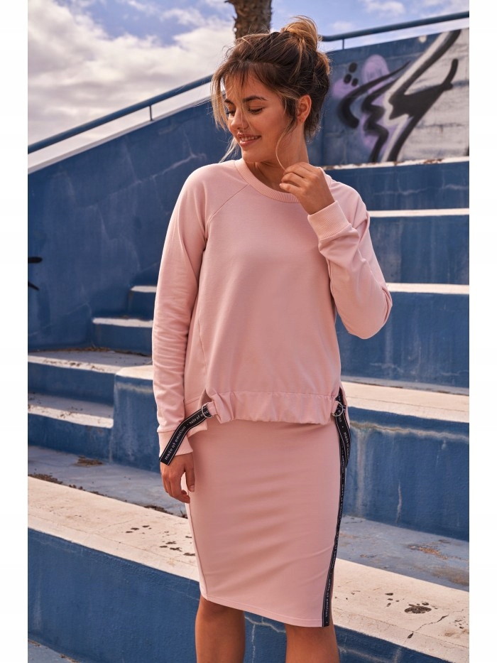 Sukně s rozparkem a lampasem bonbónově růžová