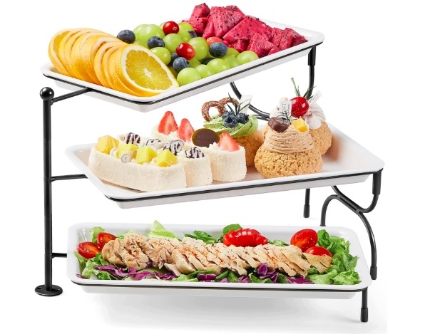 Servírovací Podnos 3-ÚROVŇOVÝ 30x17 CM Černý Na Koláče Ovoce Svačiny