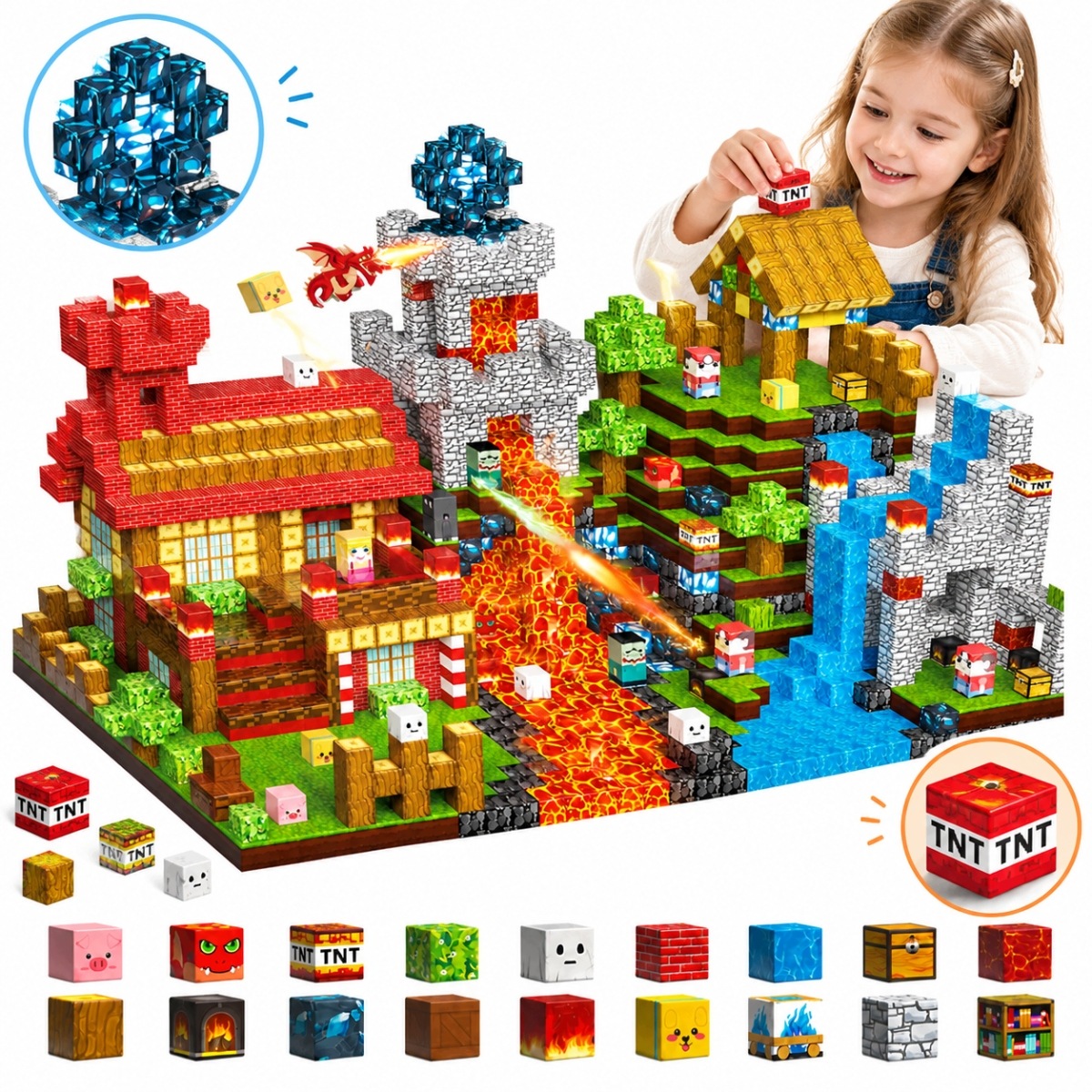 Klocki Magnetyczne Stem 2CM 200 Elementów Zestaw Z Torbą Podstawami