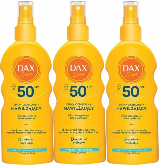 3 kusy Hydratační ochranný sprej SPF50 200 Ml Dax Sun Olej z bavlny