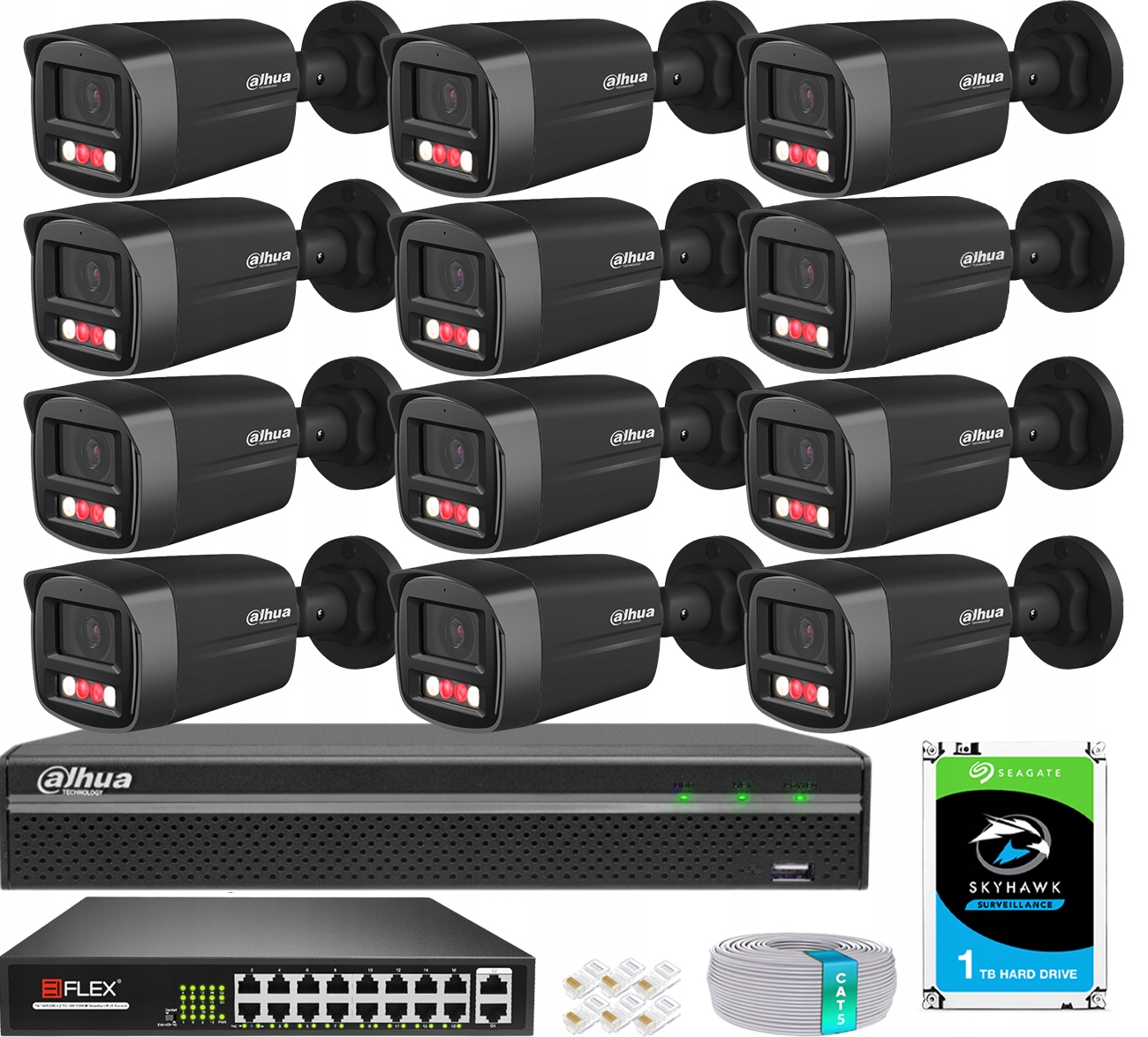 Sada na monitorovanie Dahua 12 kamier 4MPx 2K+ Dual Light 30 m Externé PoE