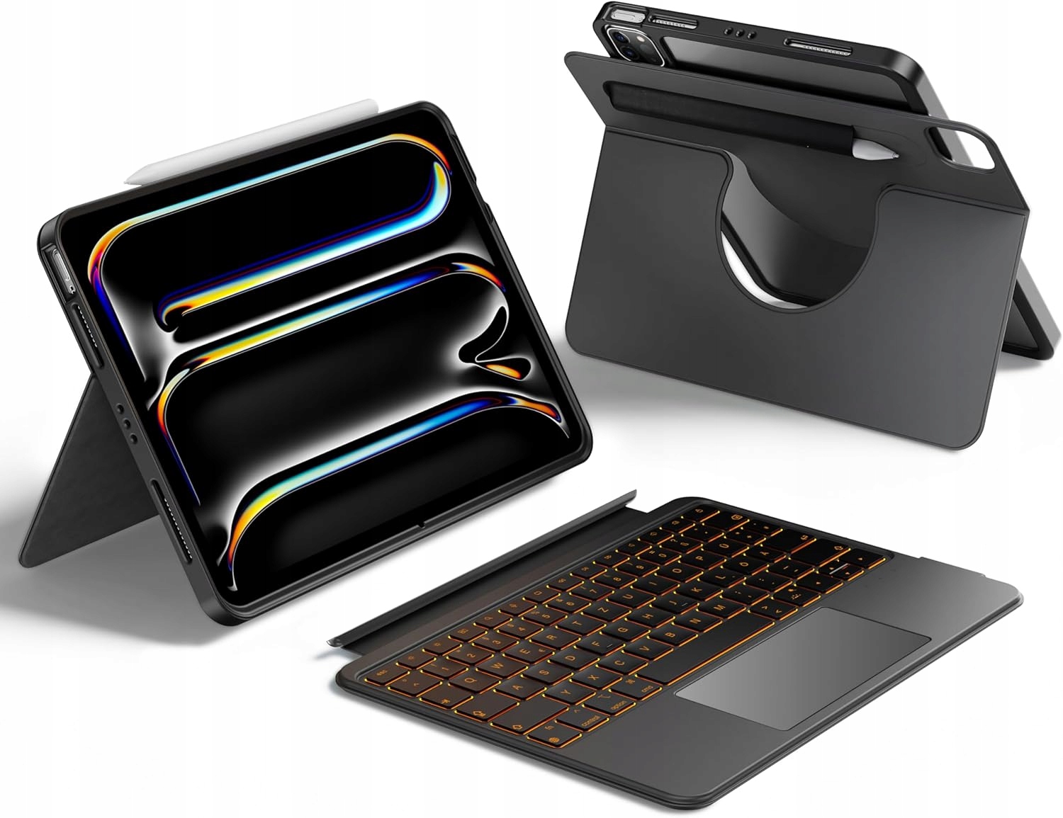 Klávesnica pre iPad Pro 11 M4 2024, magnetické otočné puzdro Qwerty, čierna