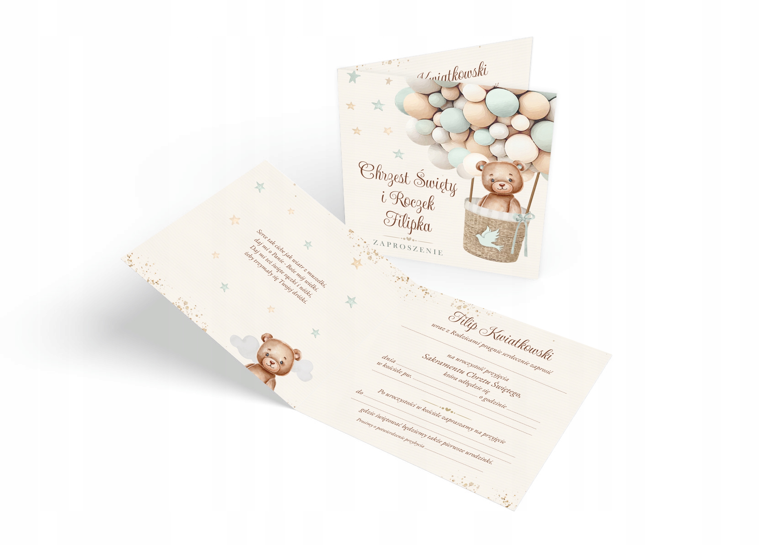ZAPROSZENIA NA CHRZEST I ROCZEK + IMIĘ + KOPERTA Marka inna