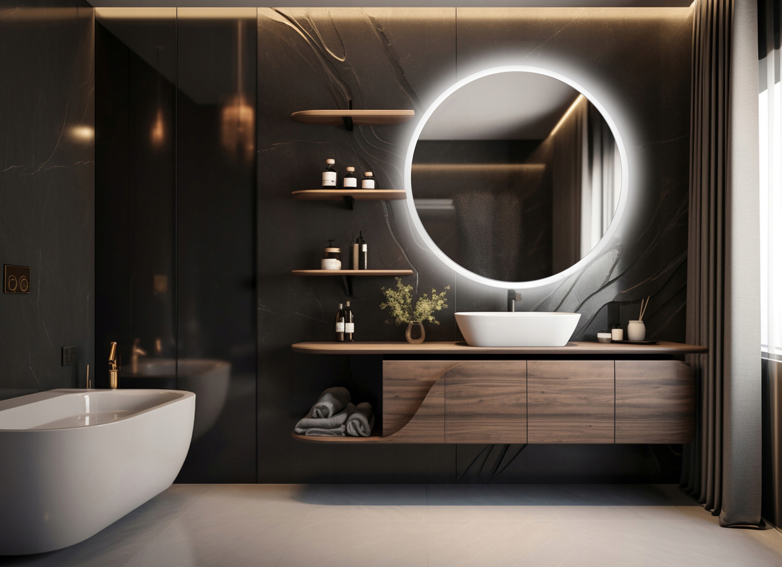 LUSTRO OKRĄGŁE LED 100 CM PODŚWIETLANE ŁAZIENKOWE SALON SYPIALNIA TOALETKA Wysokość 1000 mm