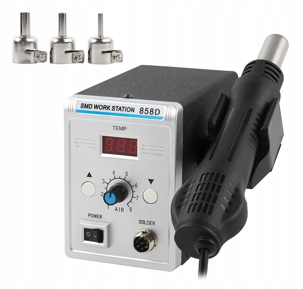 STACJA LUTOWNICZA HOT AIR NA GORĄCE POWIETRZE 858D 700W + AKCESORIA SPOIWA Marka Reball