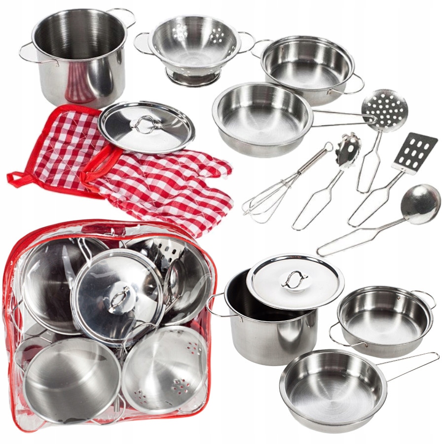 METALOWE GARNKI DLA DZIECI ZESTAW NACZYNIA KUCHNIA Baterie Niewymagane