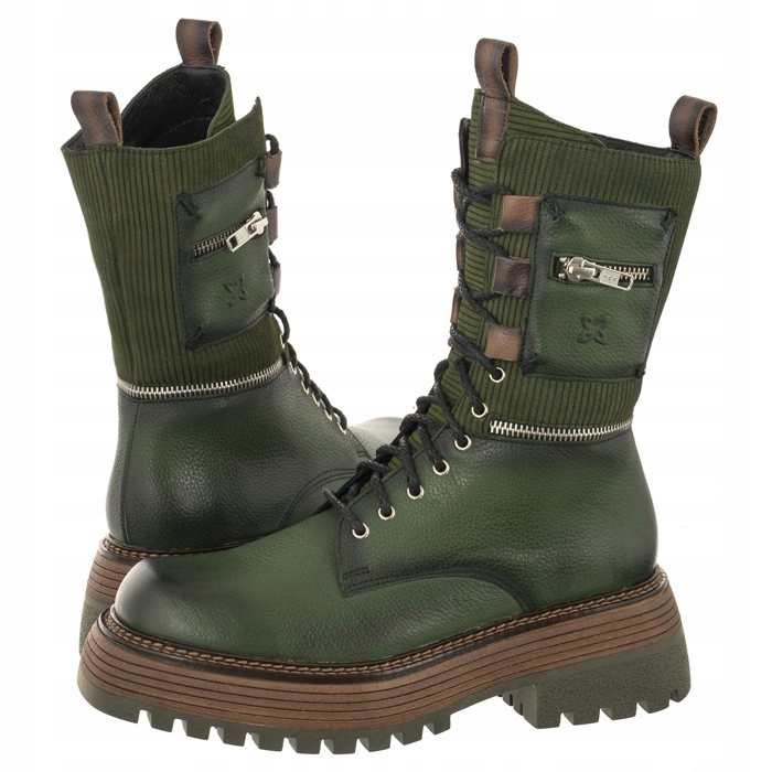 Boty Workery Kotníkové Boty Kožené Dámské Maciejka Zelené 06138-09/00-7