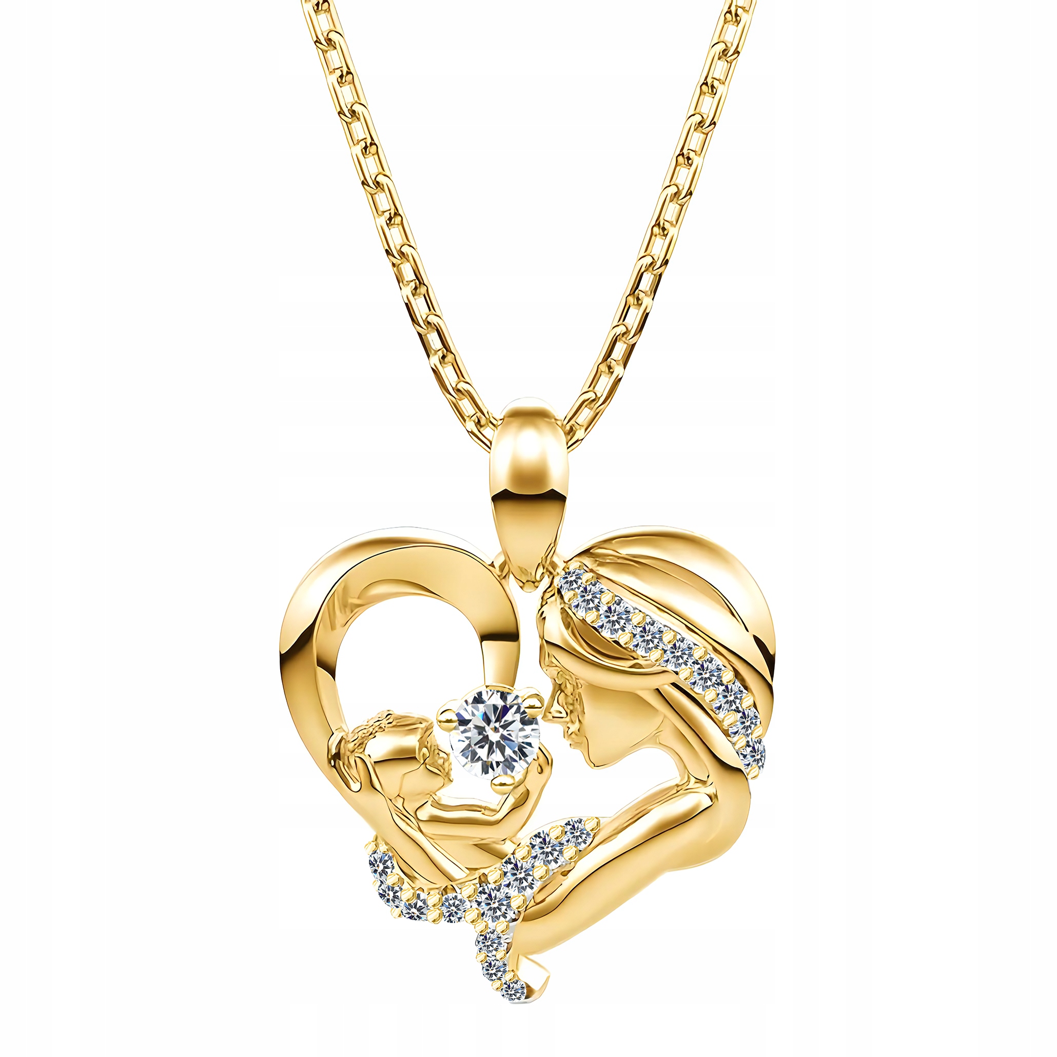 Zlatý Náhrdelník 925 Matka s Dítětem v Srdci Pro Maminku Srdce Pozlacený 585