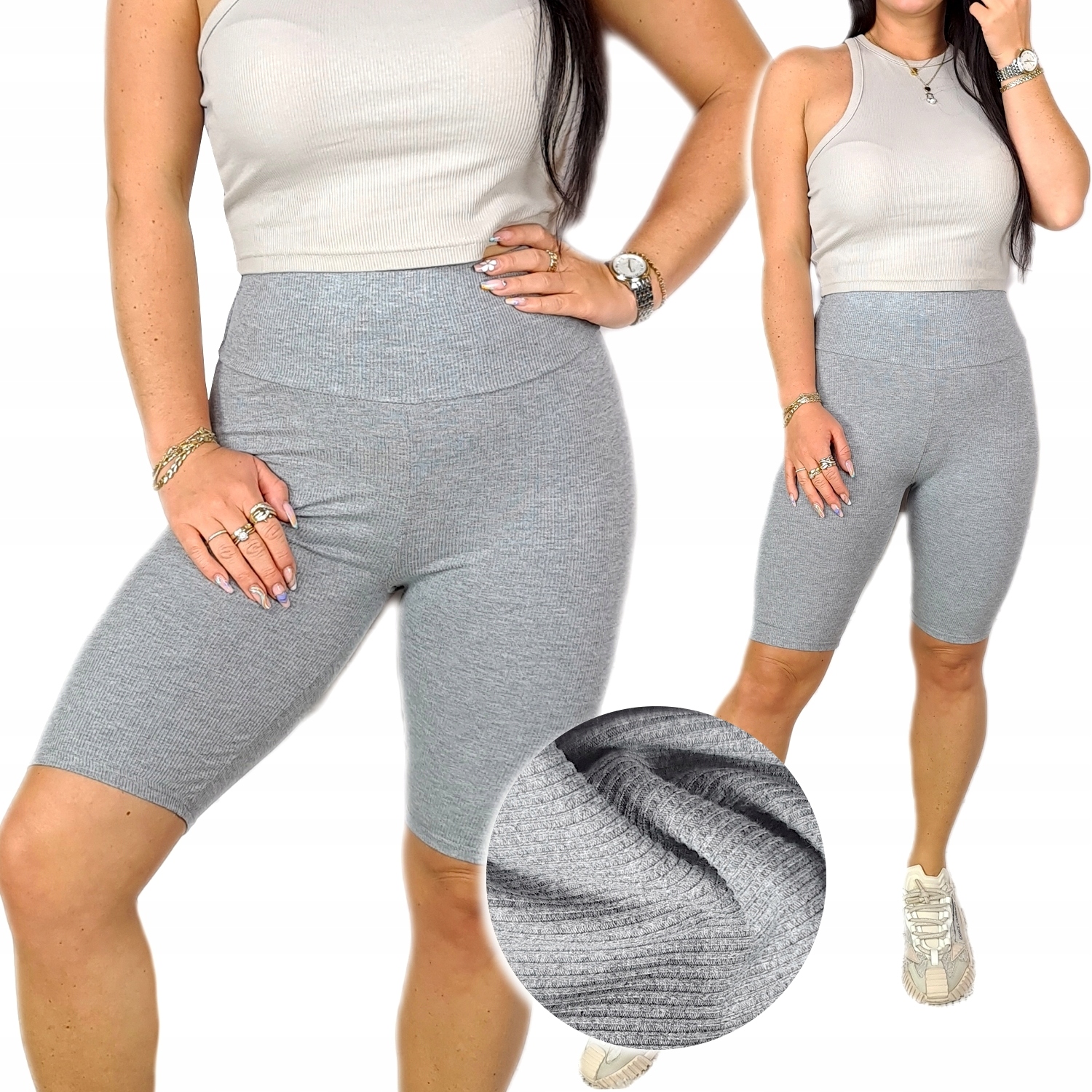 

Kolarki Wysoki Stan Legginsy Bambusowe Prążek L/XL