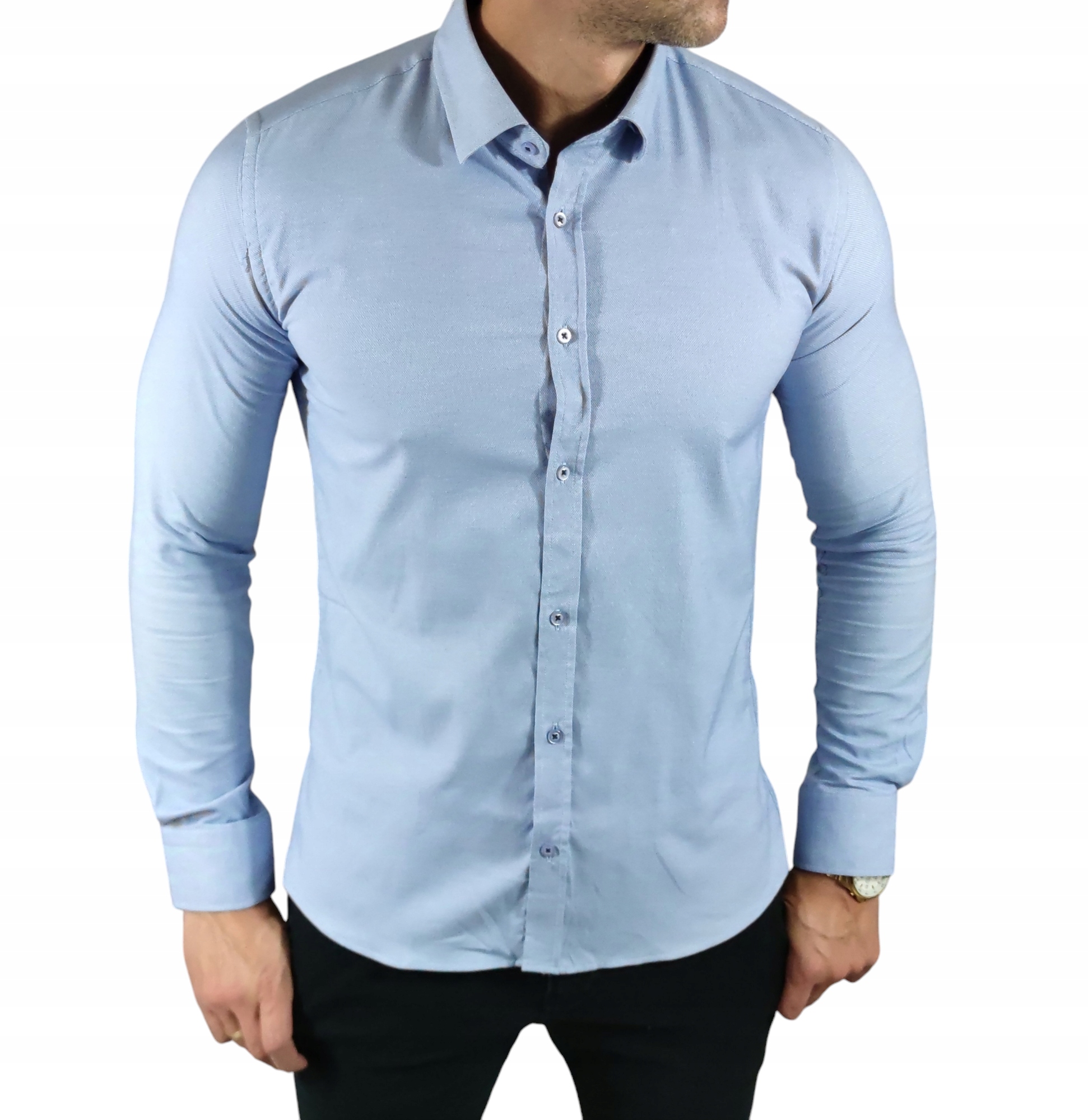 Neformální košile slim fit klasická oxfordová struktura modrá EGO03 L