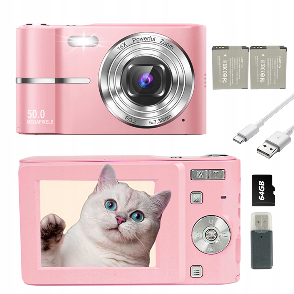 Digitální Fotoaparát 50 Mp 4K S 16X Zoomem (růžový)