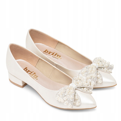 Brilu Polskie Ślubne Balerinki Z Ozdobną Kokardą Shelbi Ivory 41