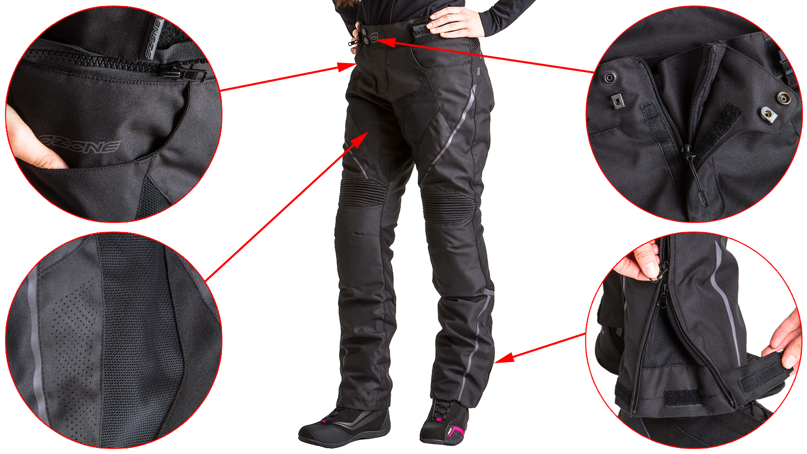 DAMSKIE SPODNIE MOTOCYKLOWE OZONE JET II BLACK XS Producent Ozone