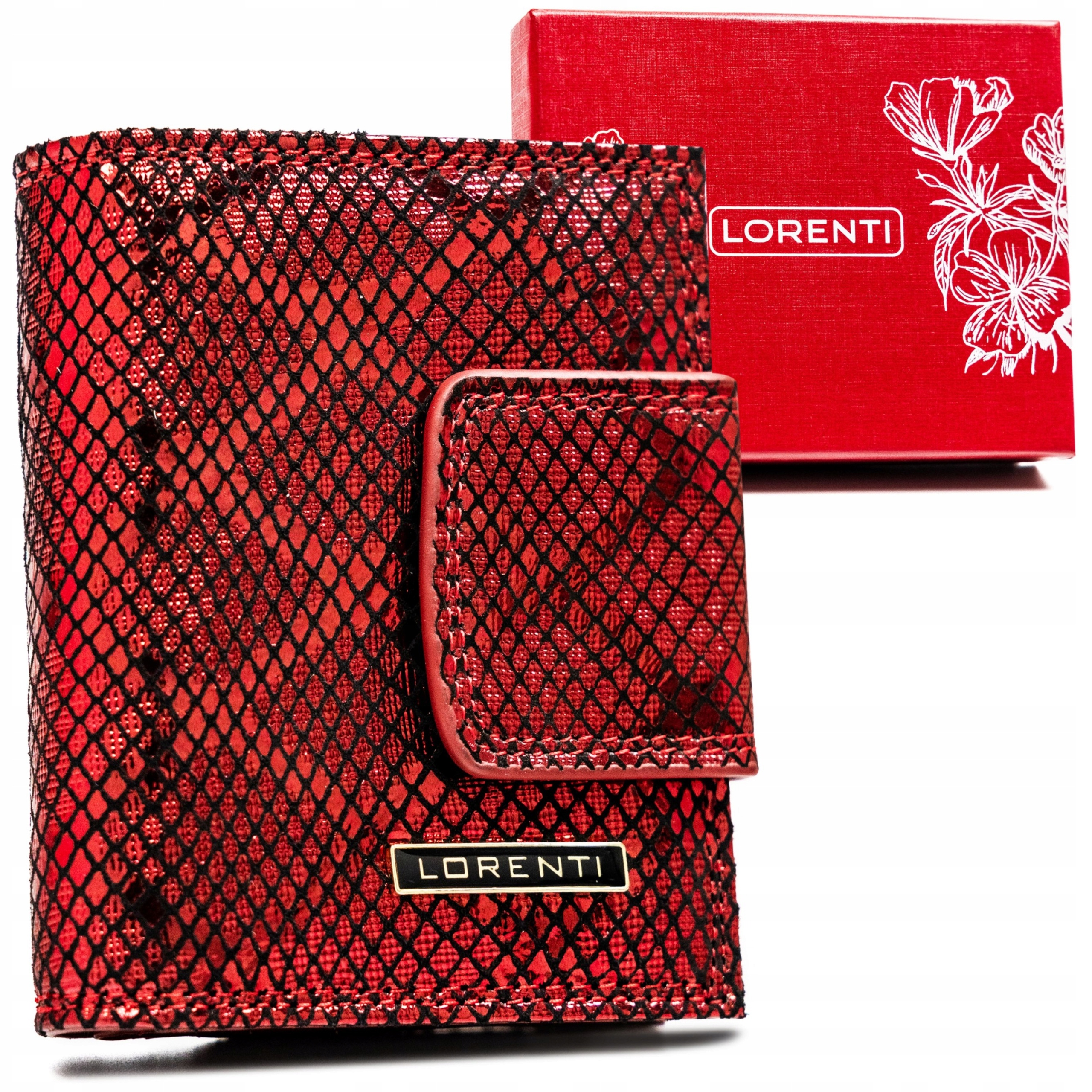 Portfel skórzany damski crocco mała portmonetka pionowa na zatrzask Lorenti