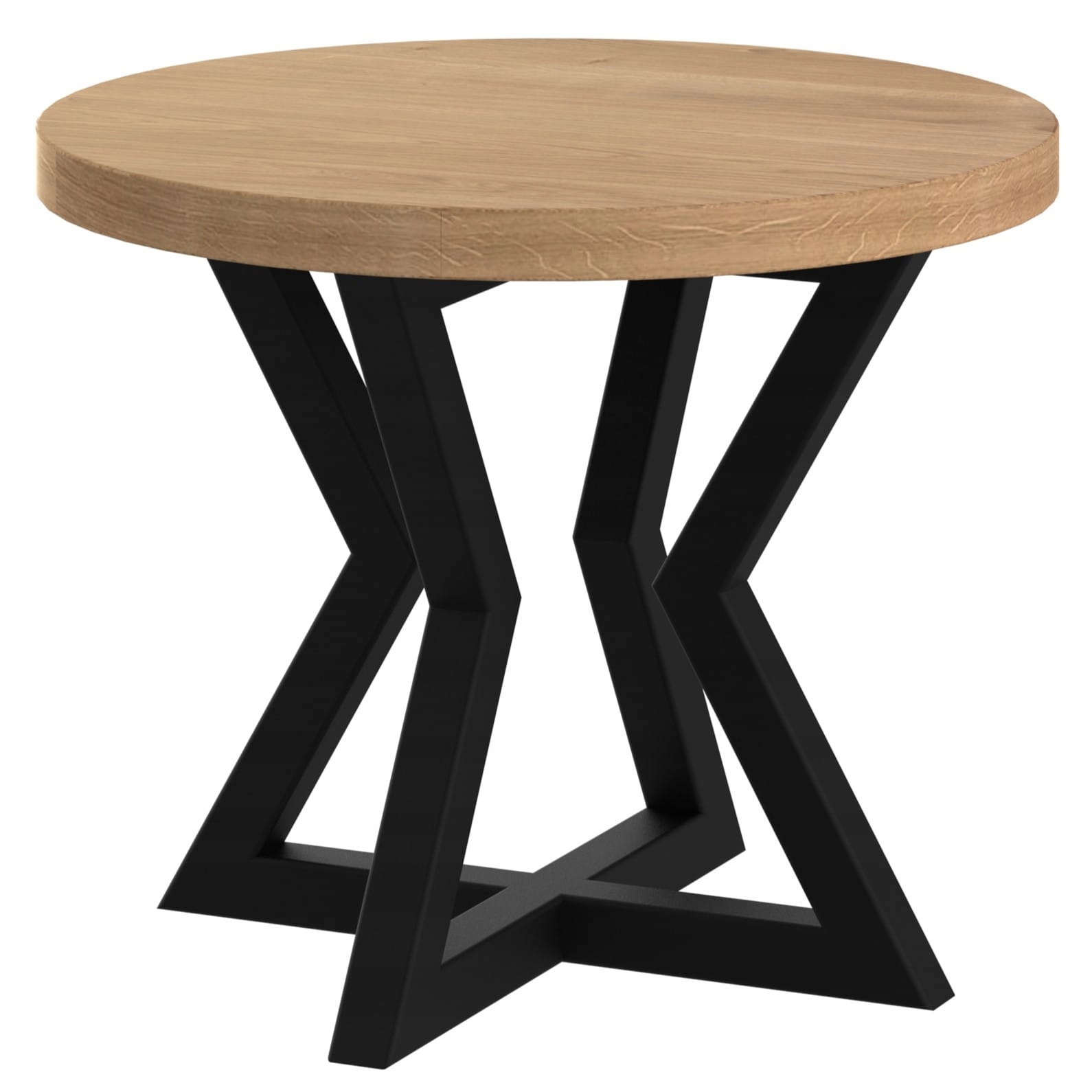 Kávový stolek Loft s kulatou dubovou deskou a černou základnou Rivo 90 cm