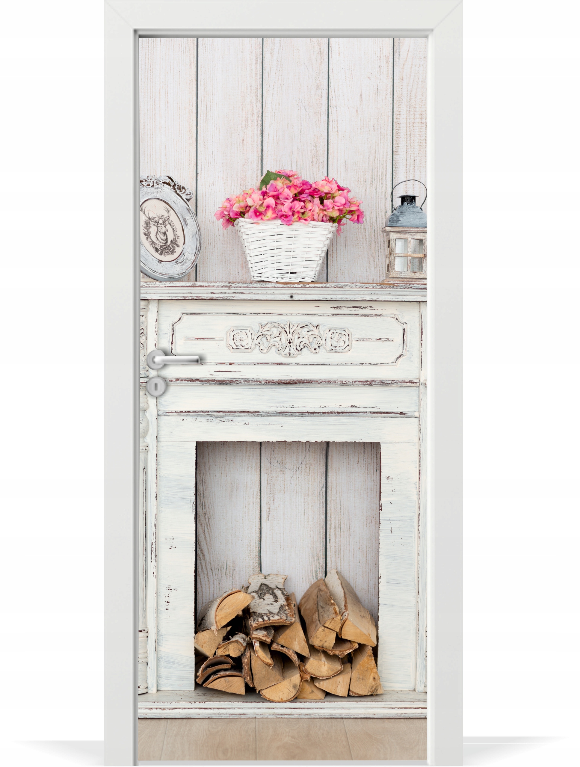 

Fototapeta samoprzylepna Drzwi Drewniany kominek