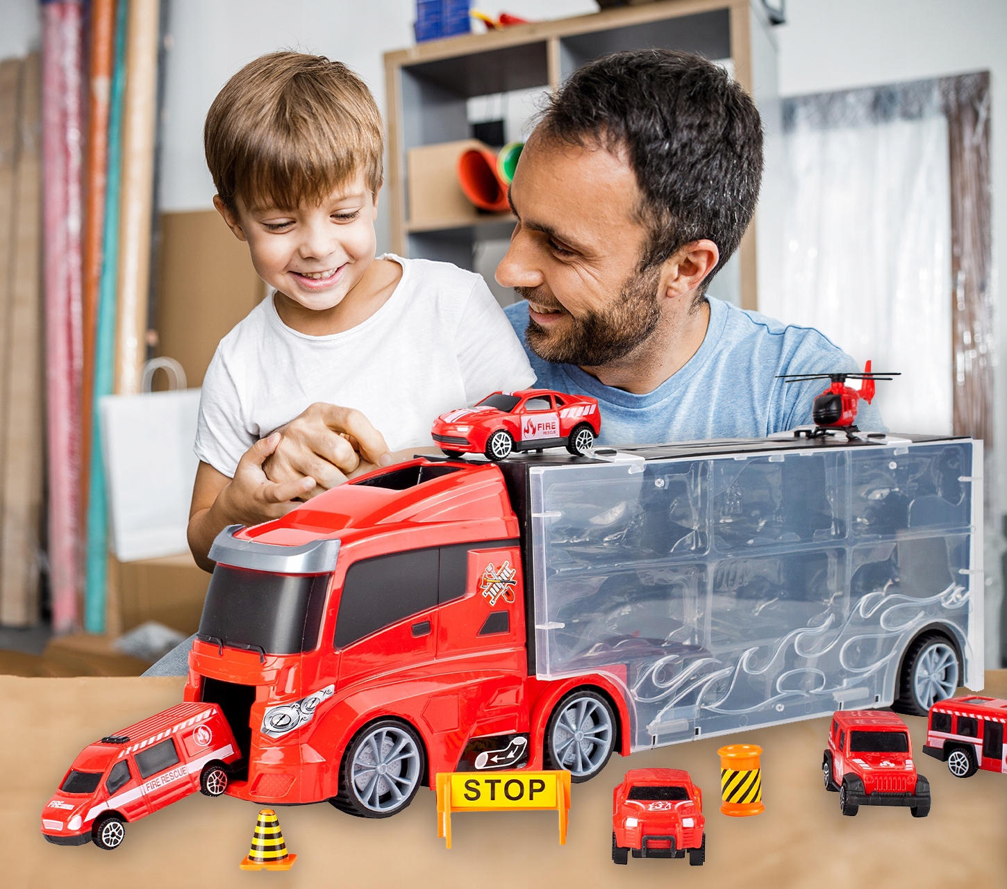 CIĘŻARÓWKA LAWETA STRAŻ POŻARNA AUTA HELIKOPTER WÓŻ STRAŻACKI TRANSPORTER Kod producenta 108441