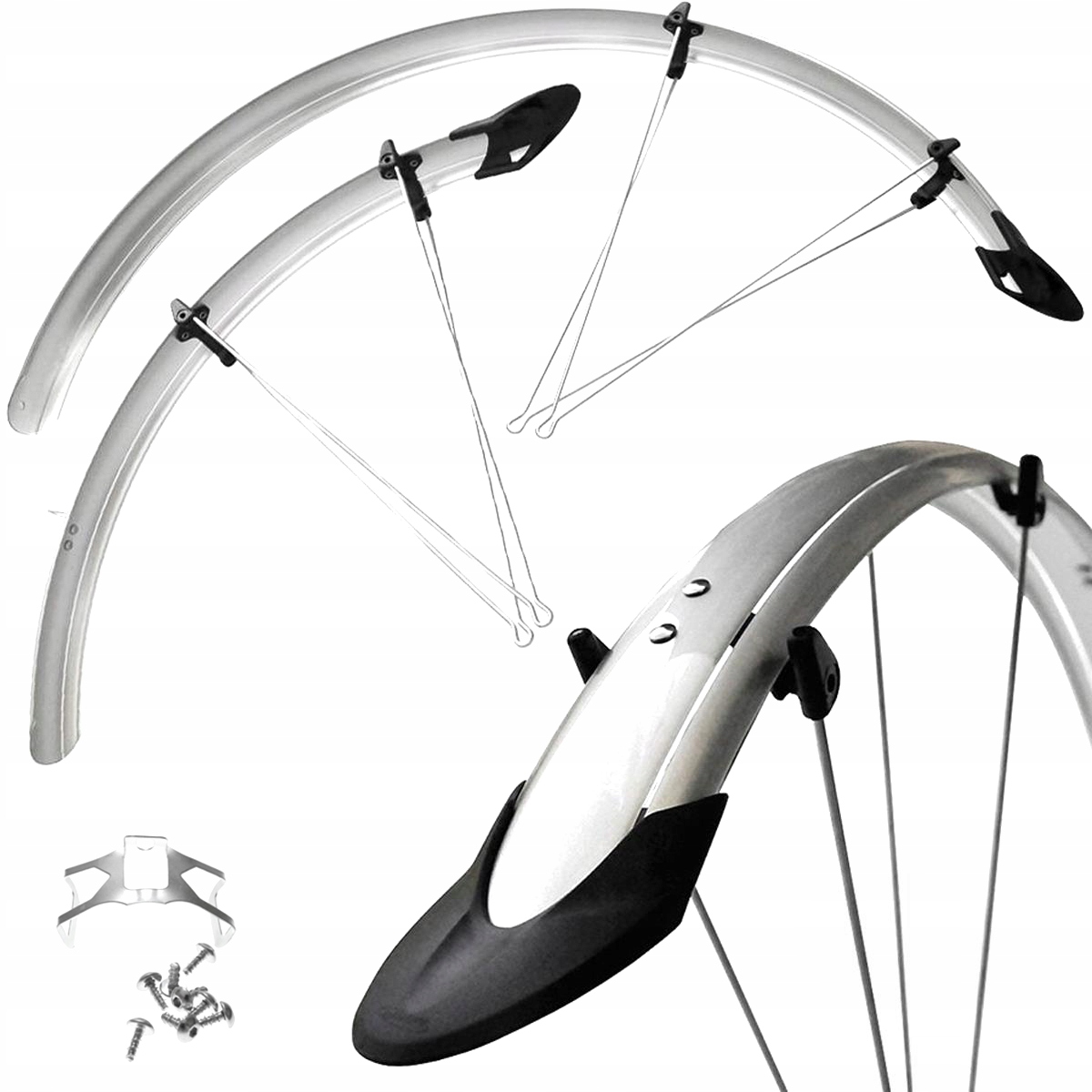 Błotniki Rowerowe Komplet Orion 28x 53mm Srebrne